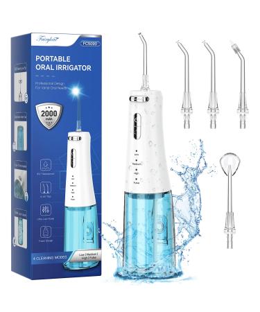 Cordless Water Flosser for Teeth FAIRYLOVE Powerful 300ML Oral Irrigator with 4 Pressure Modes and 4 Replaceable Jet Tips Rechargeable Water Dental Flosser Picks for Teeth Cleaning and Flossing White