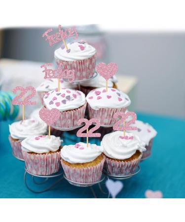 MonMon & Craft Feeling 22 Cupcake Toppers - 22nd Birthday Sign/Twenty-two Cupcake Toppers/Anniversary Dessert Decor/Cheers to 22 Years Party Decorations Pink Glitter - 24 Pcs - Buy Online on GoSupps.com