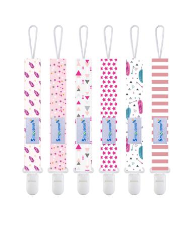 Smlpuame baby pacifier chain girl 6 pieces bpa-free pacifier band fabric girl pacifier chain nuckel chain fit most pacifier and bite toys dummy clips for baby birth gift (pink) pink gray - Buy Online on GoSupps.com
