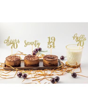 Shop 24PC Gold Glitter 70th Birthday Cupcake Toppers - 1954 Vintage Party Decorations & Accessories - Buy Online on GoSupps.com