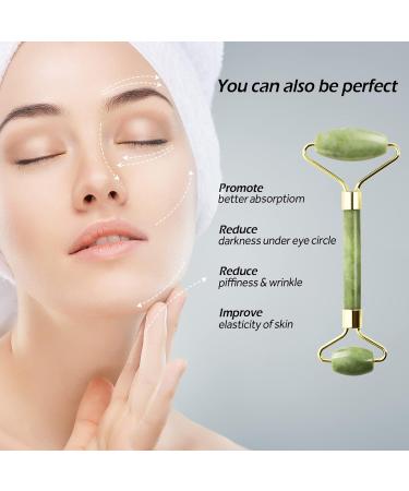 Geeric Gua Sha & Jade Roller Set | Natural Green Facial Massager for Fine Lines Edema & Eye Swelling Relief | International Shipping Available - Buy Online on GoSupps.com