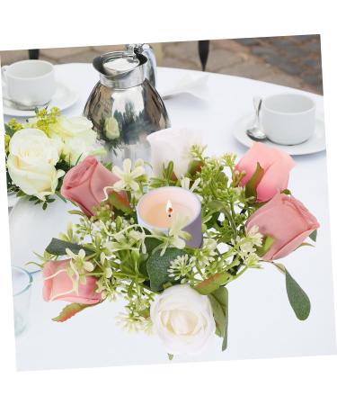 LIFKICH Rose Garland Candle Holder Rings Candlesticks Taper Candle Holders Artificial Floral Candle Wreath Wedding Gift Candle Wreath for Home European Style Decorations Silk Flower Picture 2 23.00X23.00X8.00CM - Buy Online on GoSupps.com