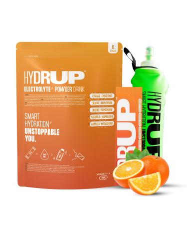 Hydrup Sugar Free Electrolyte Powder with Collapsible Water Bottle 1733 mg Electrolyte Hydration Kit Orangex & Mandarinex Energy Drink 6 Count