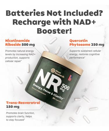 NAD+ Supplement w/ Resveratrol & Quercetin for Energy & Immune Support - 80 Capsules by Reus Research - Buy Online on GoSupps.com