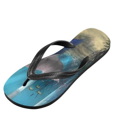 Mnsruu Multicolored Flip-Flops - Dolphin & Mermaid Design | XL for Men & Women | Perfect for Home Hotel Spa & Travel - Buy Online on GoSupps.com