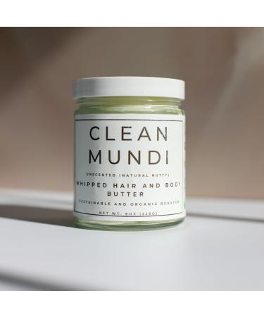 CLEAN MUNDI | Whipped Hair and Body Butter | Intense Moisture and Hydration | Dry Skin 8oz (Unscented)
