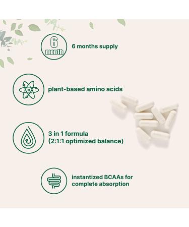 Plant Based BCAA 1000mg 400 Capsules - 6 Month Supply | 3-in-1 Formula for Optimal Balance | Instantized for Better Absorption | Pre Workout Energy Pills - 400 Count - Buy Online on GoSupps.com