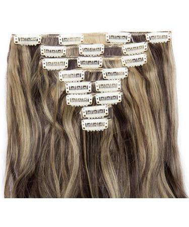 8Pcs Clip in Hair Extensions 24inch Curly Wavy Brown Synthetic Hairpiece - Dark Brown & Golden Brown - Buy Online on GoSupps.com