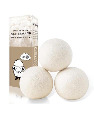 Wool Dryer Balls 3Count XL Organic Laundry Dryer Balls 100% New Zealand Wool Natural Fabric Softener for 1000+ Loads Reduce Wrinkles & Shorten Drying Time Naturally