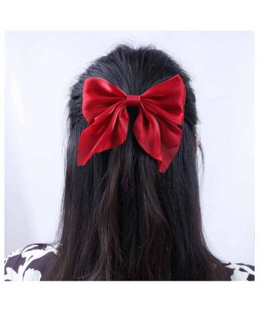 Inilbran Boho Bow Hair Clips Satin Bow Hair Barrettes Silky Hair Clip Barrette Vintage Bowknot Hair Accessory Satin Ribbon Bowknot Clip Headpiece for Women and Girls Headdress (Red)