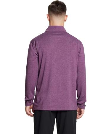 Quarter Zip Golf Pullover Men Dry Fit Long Sleeve - Dark Purple Melange - 3XL - Buy Online on GoSupps.com