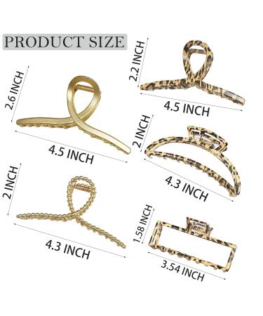5 Pcs Large Metal Claw Clips for Thick Hair - Gold Leopard Print Jaw Clips for Women - Buy Online on GoSupps.com