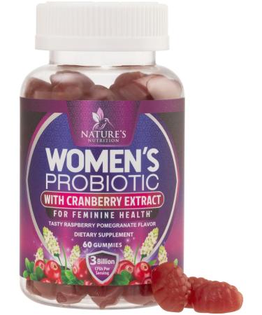 Probiotics for Women Gummies with Cranberry - 6 Premium Strains for PH Balance Digestive Health Vaginal & Immune Support 3 Billion CFU Women's Probiotic Gummy for Feminine Health - 60 Gummies 60 Count (Pack of 1)