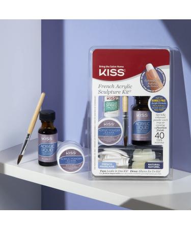 KISS French Acrylic False Nails Sculpture Kit - Natural & French Manicure | Bubble-Free Nail Tips with Acrylic Liquid, Powder & Glue - Includes Application Brush and 40 Fake Nails - Buy Online on GoSupps.com