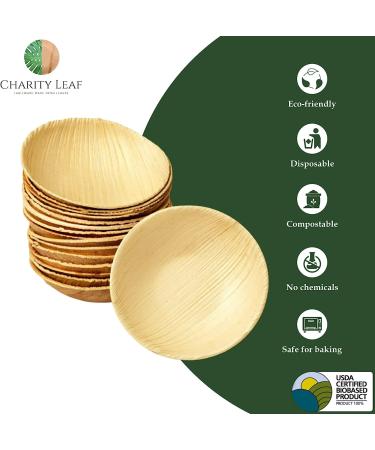 Charity Leaf Disposable Palm Leaf 3.5" Round Mini Bowl (25 pcs) Dipping Bowls | Bamboo Like| All Natural and Biodegradable | Charcuterie Boards  BBQs  and Parties 3.5" Round Bowls (25 pcs) - Buy Online on GoSupps.com