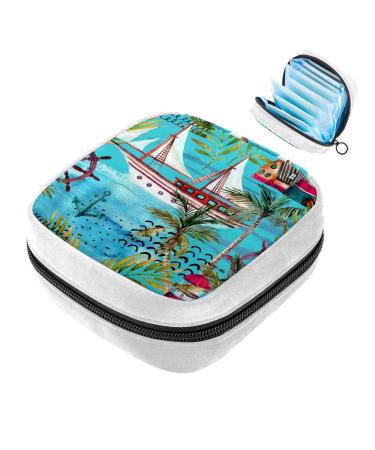 GIAPB Sanitary Napkin Storage Bag Period Bag Tampon Bag Makeup Bag Pad Pouch Boat Blue Background Color2125