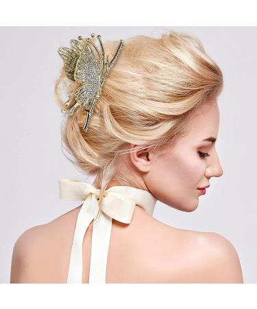 Cute Butterfly Claw Clips for Women - Large Rhinestone Hair Clips for Curly/Thick/Fine Hair - Champagne Color - Buy Online on GoSupps.com