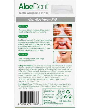 Dr Organic Ltd AloeDent Whitening Strips for teeth peroxidefree nonsensitive formula with aloe vera natural vegan 28 strips 14 treatments - Buy Online on GoSupps.com