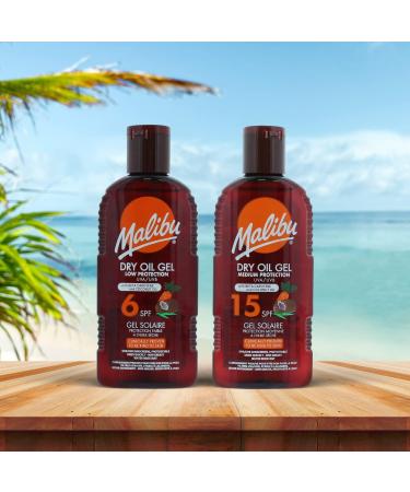 Malibu Sun SPF 15 Non-Greasy Dry Oil Gel with Beta Carotene and Coconut Oil Water Resistant 200ml (Pack of 2) 200 ml (Pack of 2) - Buy Online on GoSupps.com