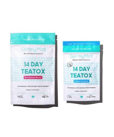 SkinyMint Detox Tea 14 Day Kit- Ultimate TeaTox Programme- All Natural Morning Boost and Night Cleanse Detox Tea- Helps Reduce Bloating and Boost Energy