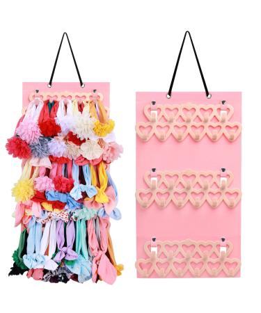 Headband Holder for Baby Girls, Vimiv Headband Organizer for Baby Girls, Baby Bow Holder Organizer w/Heart-Shape Velvet Hangers, Baby Headband Holder Organizer for Door,Closet,Wall, Light Pink 12x21 Inch (Pack of 1) Light