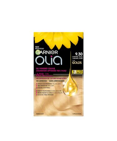 Garnier Olia Permanent Hair Dye Ammonia-Free Hair Color 9.30 Caramel Gold Long-Lasting Hair Shine With 60% Oils 1 Application LIGHT / BLONDE SHADES 9.30 Caramel Gold