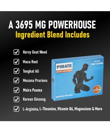 Pirate Fast-Acting Performance Enhancer for Men Optimized Herbal Energy & Stamina Formula with Horny Goat Weed Maca Tongkat Ali Muira Puama L-Arginine & Vitamin B6 Endurance & Vitality Support - Buy Online on GoSupps.com
