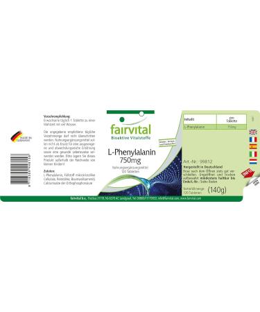 Fairvital | L-Phenylalanine 750mg - Box for 4 Months - VEGAN - Highly dosed - 120 Tablets - Essential animated acid - Buy Online on GoSupps.com