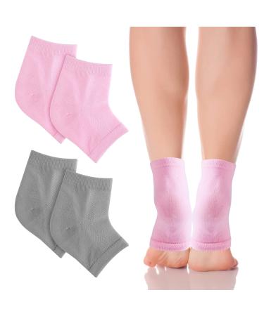 Sibba Heel Moisturizing Socks 2Pairs Gel Ventilate Foot Spa Beauty Socks Cotton Moisture Enhancing Socks Soft Day Night Toe Open Feet Care Sets Lotion Absorbing for women and men Dry Hard Cracked Skin 2pair Pink+Gray 4.0