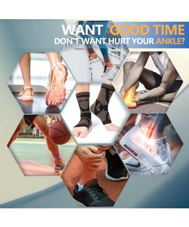 Copper Infused Compression Ankle Brace for Men & Women - Pain Relief & Protection for Plantar Fasciitis, Sprained Ankle, Achilles Tendonitis - Size Medium - Buy Online on GoSupps.com