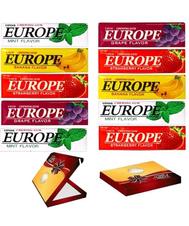 10 x Europe Mint Banana Grape Strawberry Chewing Gum Sticks 13g With Gift Box
