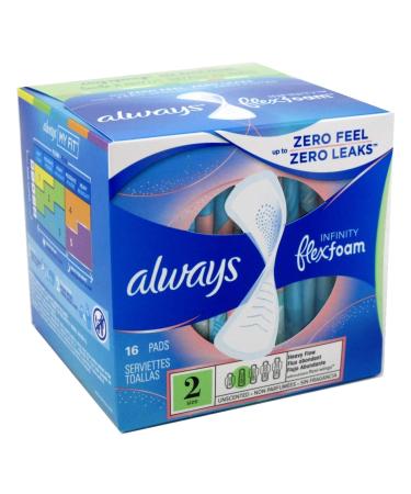 Always Pads Size 2 Infinity With Flex Foam 16 Count Heavy Flow (2 Pack) 16 Count (Pack of 2)