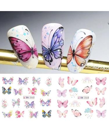 Spring/Summer Butterfly Nail Art Stickers - 12 Sheets Water Transfer Decals in Black, Pink, Purple Colors for Acrylic Nails - Women's Manicure Decor & Nail Art Supplies - Buy Online on GoSupps.com