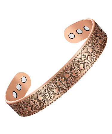 Jeracol Copper Bracelets for Men Women Oak Tree Design Copper Magnetic Bracelets Cuff Bangle with 12pcs Powerful Magnets(Each 3800 Gauss) Brazaletes Jewelry with Gift Box Copper-oak Tree