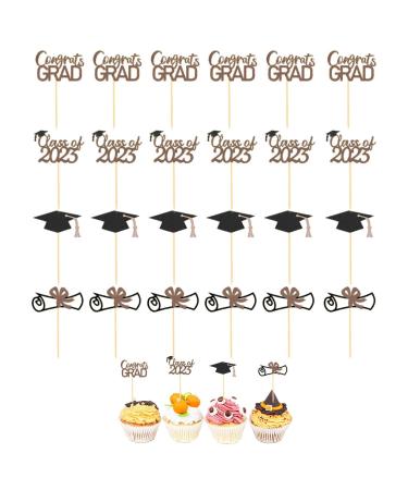 Mashin Class of 2023 Cupcake Toppers | Class of 2023 Graduation Cupcake Toppers Class of 2023 Graduation Cupcake Toppers Diploma Grad Caps Cake Toppers Picks for Graduation Gold