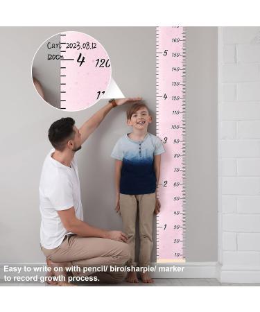 MHJY Kids Height Chart | Wooden Ruler Growth Chart for Girls Boys Nursery Decor | 7.9'' x 79'' Canvas Wall Hanging Measurement Kit - Pink - Buy Online on GoSupps.com