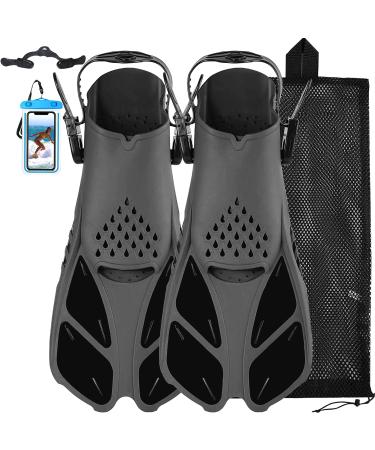 Happyouth Swim Fins Snorkel Fins Snorkeling Gear Flippers for Swimming Short Diving Fins Travel Size with Mesh Bag Extra Fin Strap Open Heel Adjustable Black L/XL(Adult US Size 9-13)