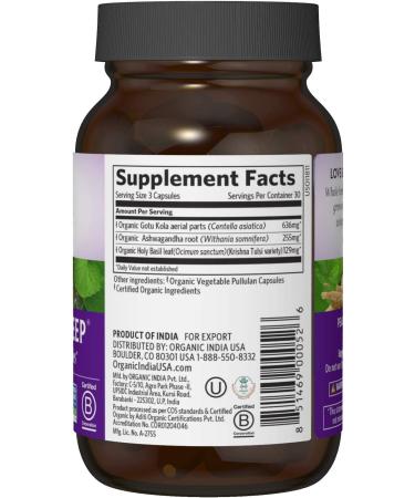 Organic India Peaceful Sleep Herbal Supplement - Vegan, Non-GMO, USDA Organic, 90 Capsules for Energy & Relaxation - Buy Online on GoSupps.com