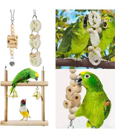 Allazone Bird Parrot Toys 13 PCS Hanging Bell Pet Bird Cage Hammock Swing Toy Wooden Chewing Toy for Conures Love Birds Small Parakeets Cockatiels Macaws Style 7 - Buy Online on GoSupps.com