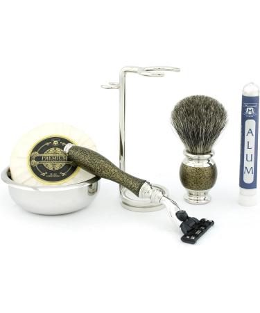 6 Pc Men's Shaving Kit - 3 Edge Razor Black Badger Hair Brush Stand Soap & Bowl - Perfect Gift Set - Buy Online on GoSupps.com