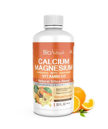 Bio Naturals Calcium & Magnesium Liquid Supplement with Vitamin D3 - Natural Formula FOUR Types of Calcium Supports Strong Bones with Superior Absorption to Pills - 100% Vegetarian - 32 fl oz