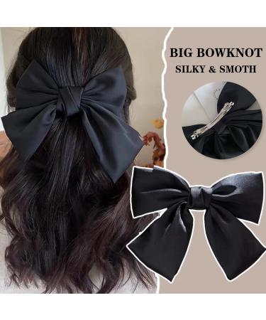 Bow Hair Clip Satin French Bow Hair Clips for Women Solid Bow Hair Clips Hair Barrette with Long Ribbon Silky Hair Bows Big Bowknot Simple Girls Hair Accessories (Black+Red) - Buy Online on GoSupps.com