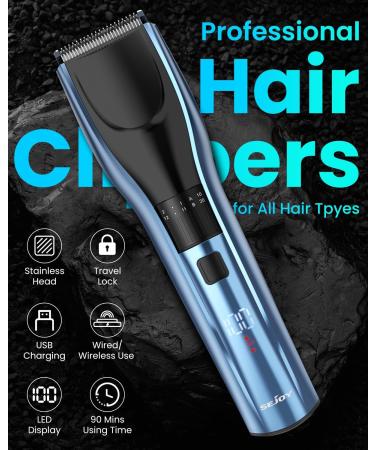 Hair Clippers for Men Cordless Clippers for Hair Cutting Professional Mens Hair Clippers Rechargeable Hair Trimmer LED Display 20 Adjustable Lengths A-blue - Buy Online on GoSupps.com