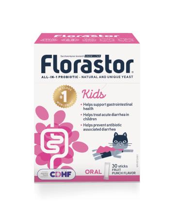 Florastor Kids - Saccharomyces Boulardii CNCM I-745 - Daily All in One Probiotic - Supports Gut Health & Immune System -The #1 Probiotic in class Wordlwide - For Kids - Fruit punch Flavor - 30 sticks