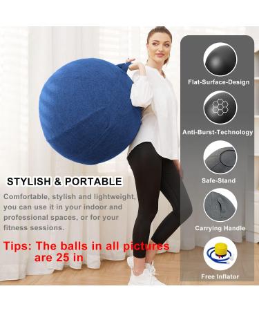 TokSay 25IN Exercise Ball Chair with Fabric Cover - Yoga Pilates Ball for Home Office Desk - Pregnancy & Balance Seat for Back Pain Relief & Posture Improvement - Blue - Buy Online on GoSupps.com
