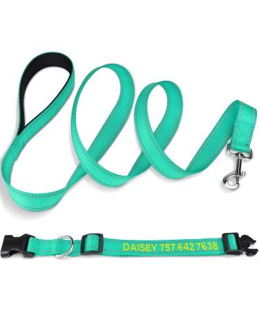Personalized Reflective Dog Collar & Leash Set for Large Dogs | Tagme Turquoise 1.5m Double-Sided - Buy Online on GoSupps.com
