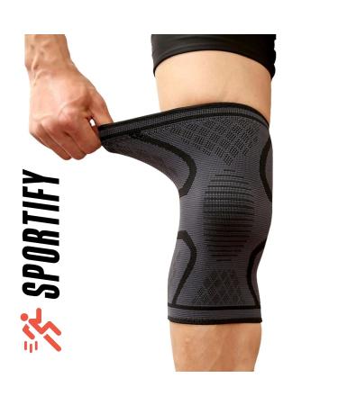 SPORTIFY your Knees: 2 Pack Premium Compression Sleeves - Knee Braces for Gym & Sports Pain Relief and Support MEDIUM BLACK - Buy Online on GoSupps.com