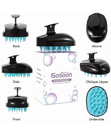 Sosoon Scalp Massager Shampoo Brush | Soft Silicone Exfoliating Scrubber for Hair Growth and Stress Relief | Includes 50pcs Balloons | Black & Blue - Buy Online on GoSupps.com