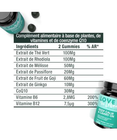 Anti-Stress and Vitality Gummies "Keep Calm & Carry On" | 42 Vegan Gummies | Food Supplement | Calm and Serenity | Reduction of Mental and Physical Fatigue | Made in France | Love and be Loved - Buy Online on GoSupps.com