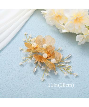 Gold Floral Wedding Hair Vine with Pearls - Bridal Headpiece for Women and Girls - Buy Online on GoSupps.com